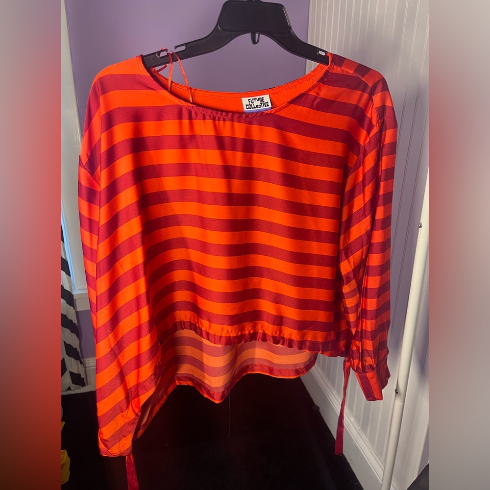 Future Collective X Target Plus Size Striped Long Sleeve Drawstring Blouse